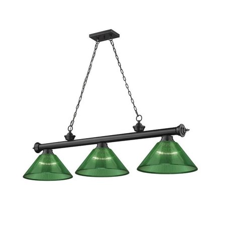 Z-LITE Cordon 3 Light Billiard, Matte Black & Green 2306-3MB-ARG